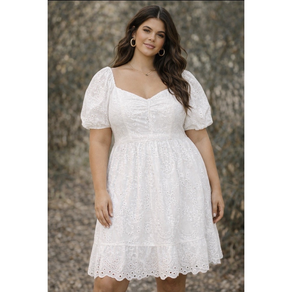 Rebellion Again Eyelet Lace Knee Length Dress Size XL Smocked Puff Cottagecore